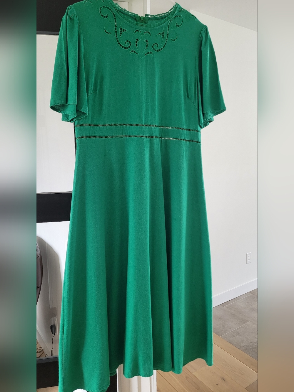 Green Fit+Flare Dress With Flutter Sleeves Size L